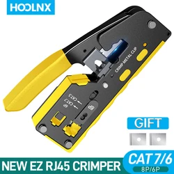 Hoolnx CAT7 RJ45 Crimping Tool, Pass Through RJ11 RJ45 Crimper For CAT6 CAT5E 8P 6P Lan Modular Plug with Cable Cutter Stripper