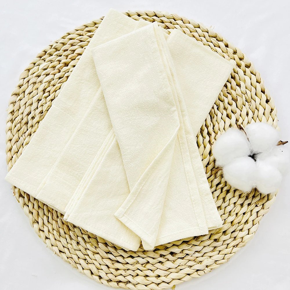 4PCS Cream Napkins 100% Cotton Cloth Napkins Dinner Table Napkins Serviettes Soft Washable Reusable Weddings Parties Restaurant