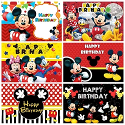 Cartoon Mickey Mouse Party Vinyl Background Minnie Mouse Backdrops Wall Cloth Baby Shower Kids Birthday Party Decoration Gifts