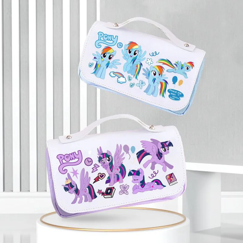 2024 Kawaii My Little Horse Stationery Bag Cute Cartoon Creative Anime Print Student Large Capacity Portable Pen Bag Girls Gifts