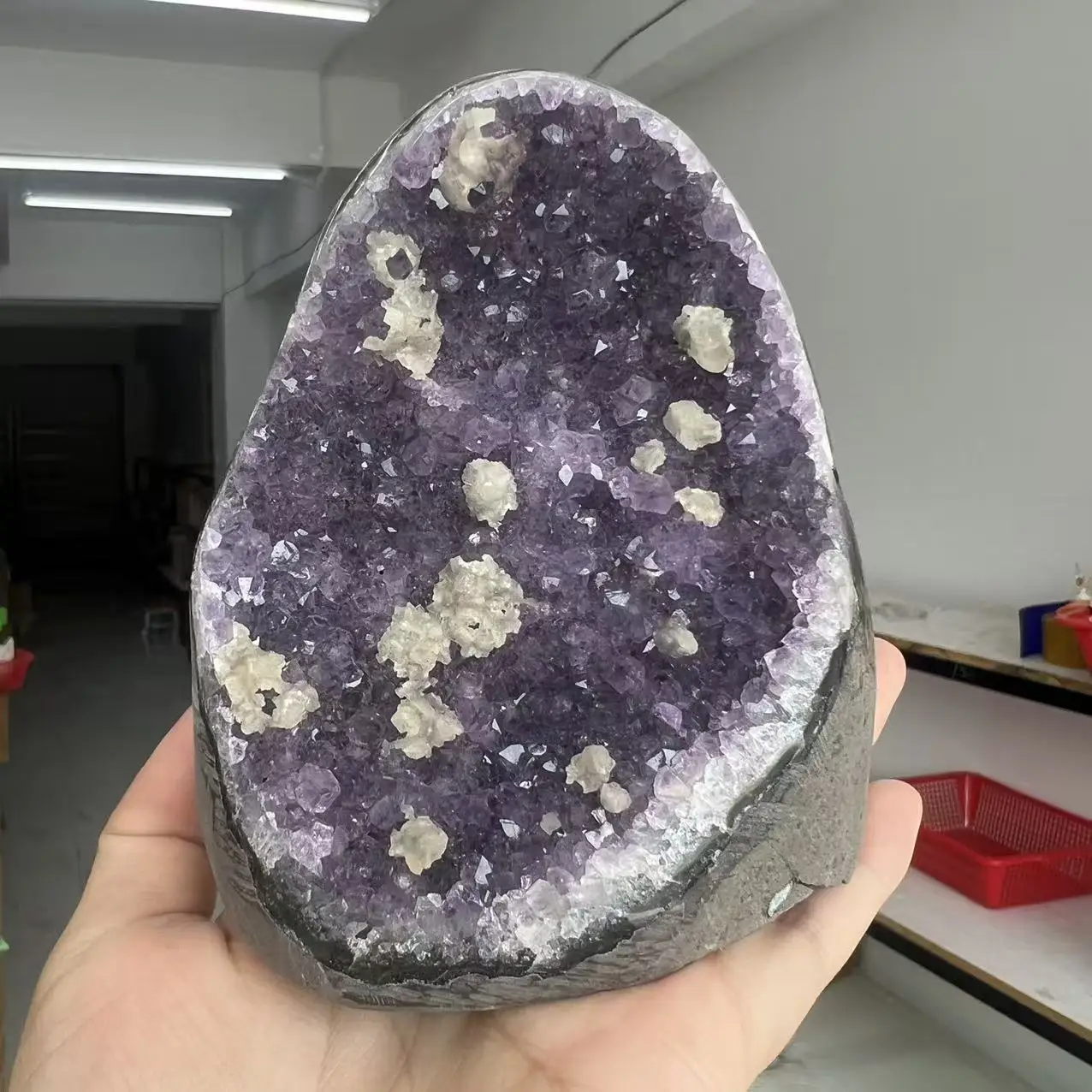 933g 10.9cm Natural Uruguay Dream Amethyst Calcite Quartz Crystal
