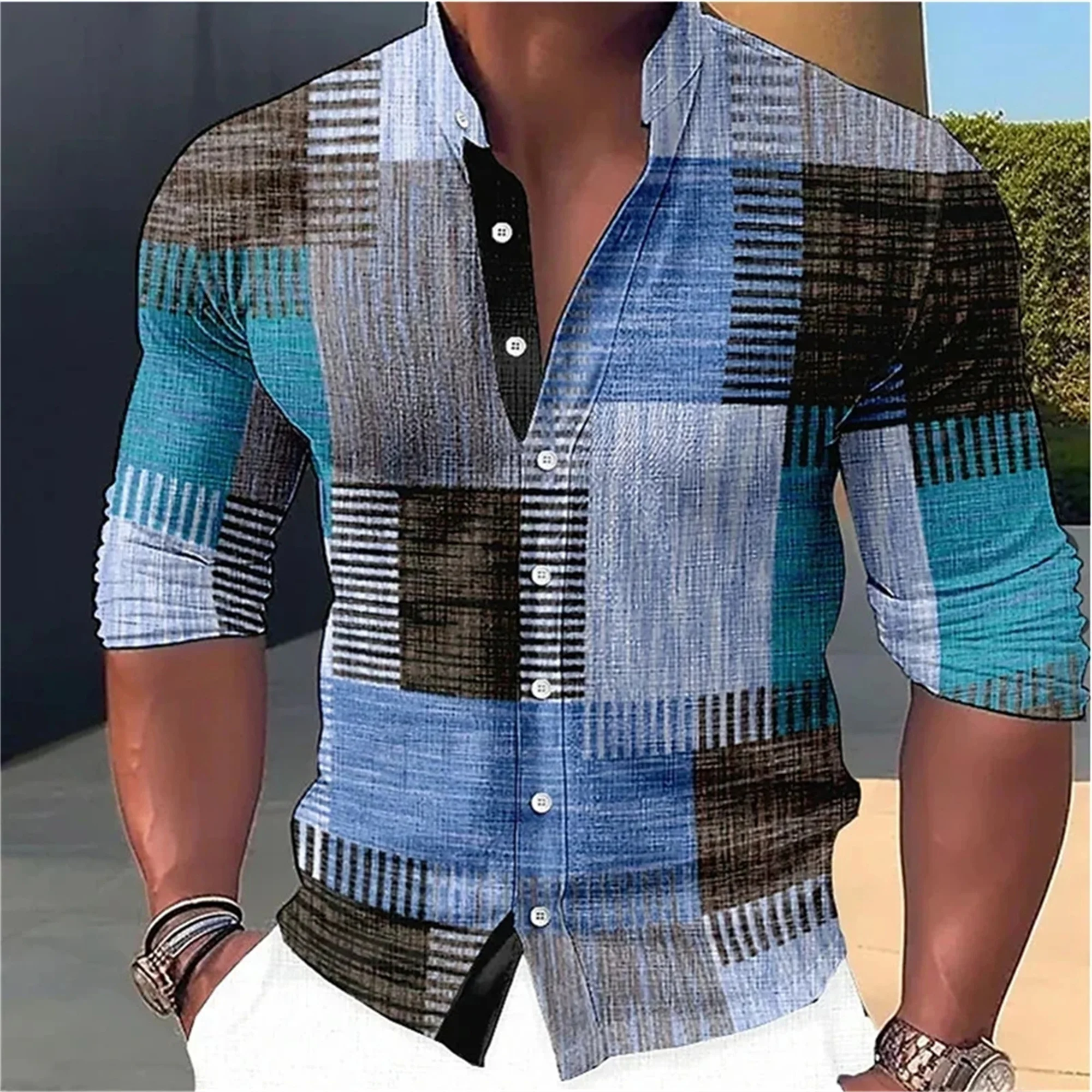 Men's new fashionable stand up collar color changing shirt, outdoor trendy and comfortable casual shirt, plus size 6XL