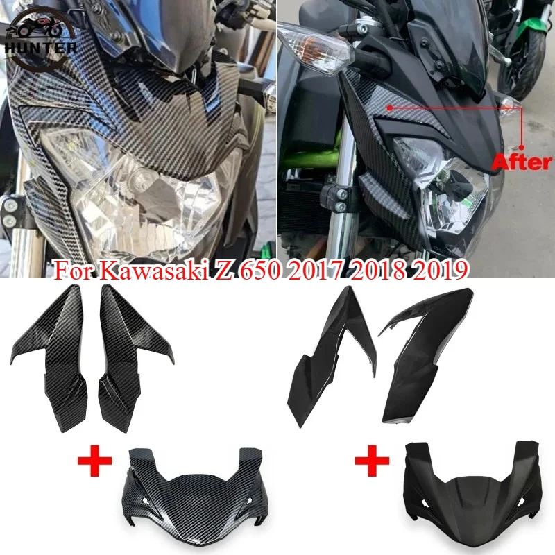

Z650 передняя фара мотоцикла, боковая защита, обтекатель для Kawasaki Z 650 2017 2018 2019, Z-650, переднее крылышко, верхняя крышка фары