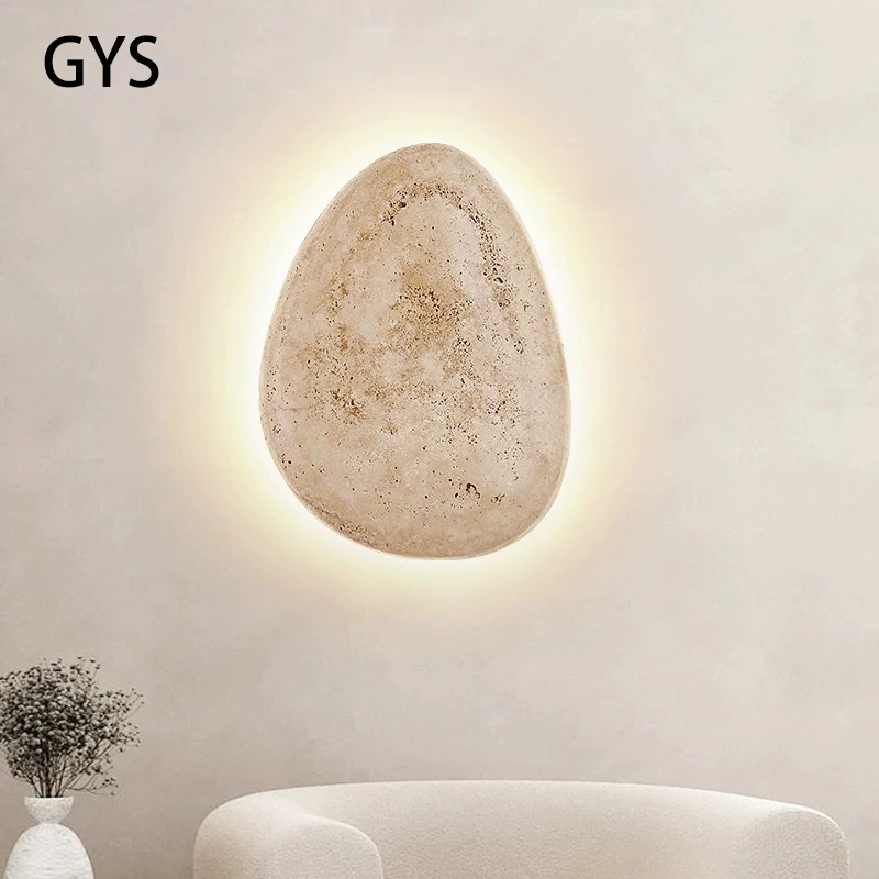 Led Wall Lamp Yellow Cave Stone Pebble Light Cream Style Bedroom Bedside Living Room Creativity Individuality Warm Lighting