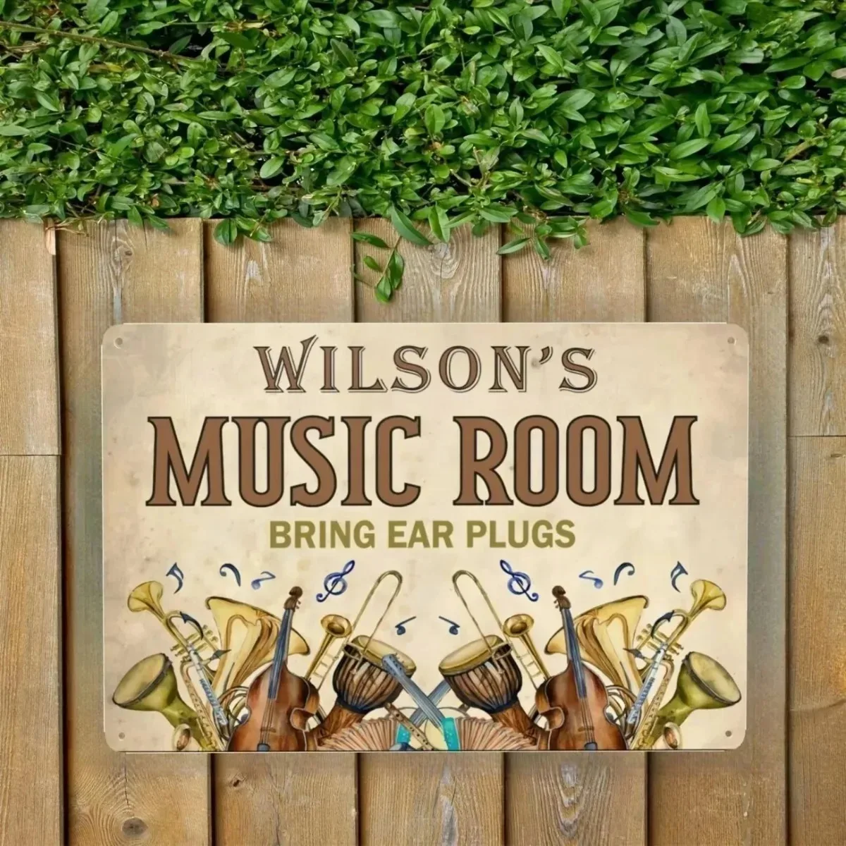 [2D Flat] 1pc Personalized Name Room Number Waterproof Metal Sign Music Room Decor Gift for Musicians Indoor Outdoor, Decorative