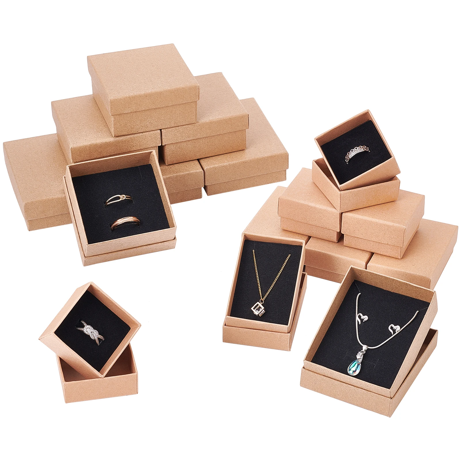 24pcs Retro Kraft Jewelry Box Gift Cardboard Boxes for Ring Necklace Earring Gift Jewelry Packaging with Sponge Inside