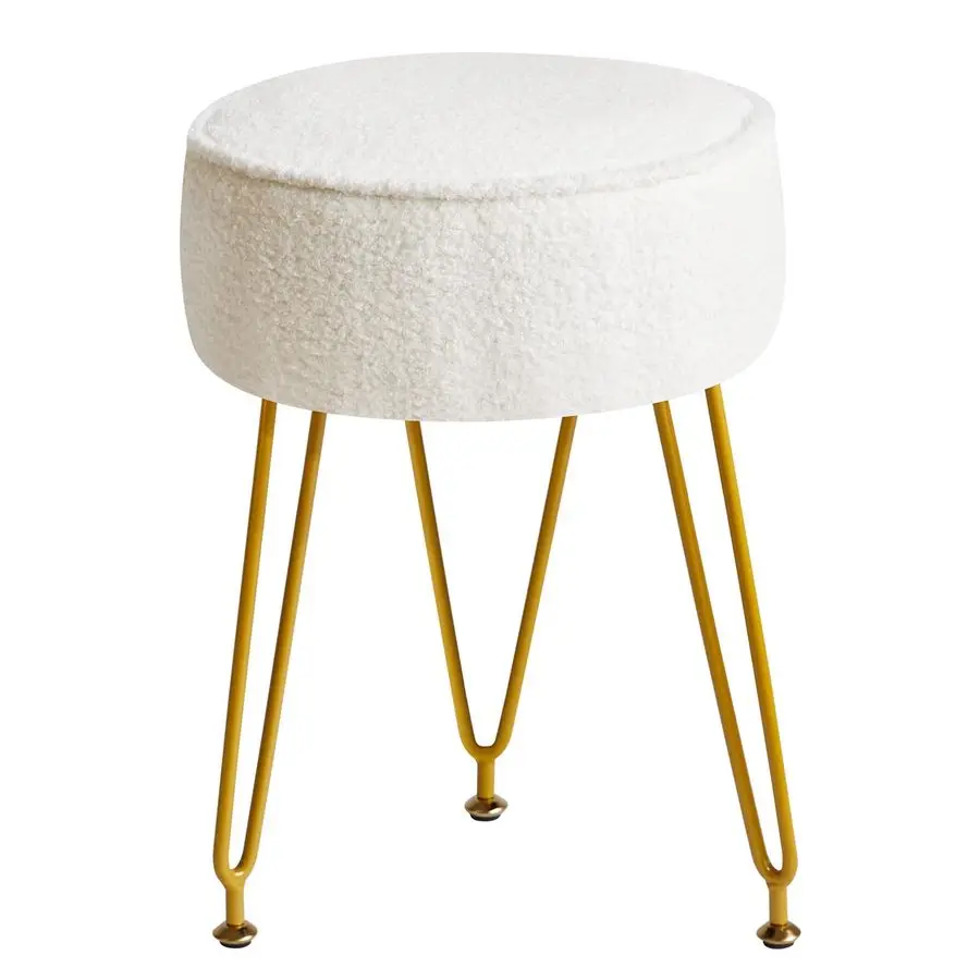 Teddy Velvet Round Footrest Stool Ottoman, Makeup Vanity Stool Side Table, Velvet Dressing Table Seat, Pouf Couch Stool, for Liv