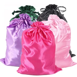 1pcs Satin Bags for Packaging Hair Extensions, Bundles, Wigs Soft Silk Pouches With Drawstring for Hair Tools Storage Bags