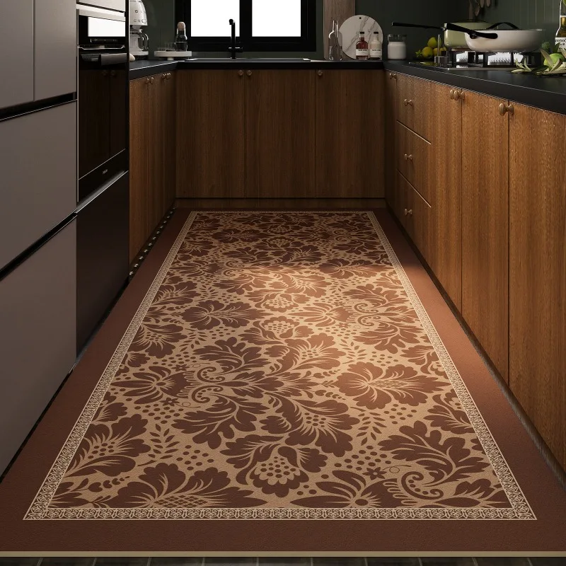 

Flower Carole Style PVC Leather Kitchen Rug Waterproof Oil-proof Stain-resistant Carpet Large Area Non-slip Floor Mats Alfombra
