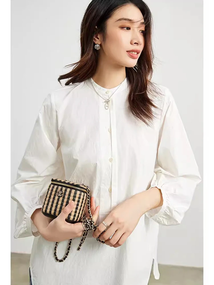 

Qin Ning Clothing Japanese Artistic Paper Feel Cotton Wrinkle Texture Enzyme Wa Q Elastic Bloom Sve irt Women's Busine...