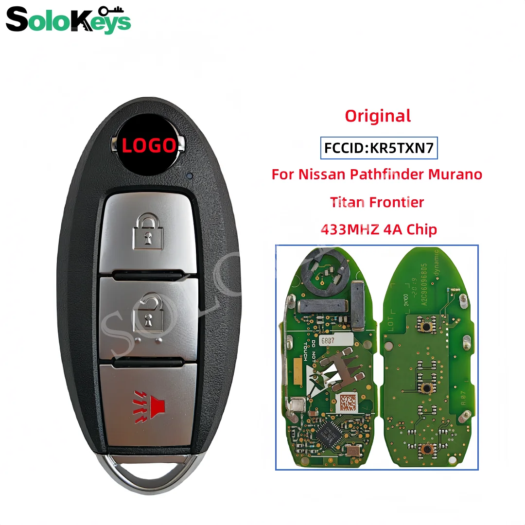 

SOLOKEYS FCCID:KR5TXN7 285E3-9UF1A For Nissan Pathfinder Murano Titan Frontier Original Smart Remote Key 433MHZ 4AChip With LOGO