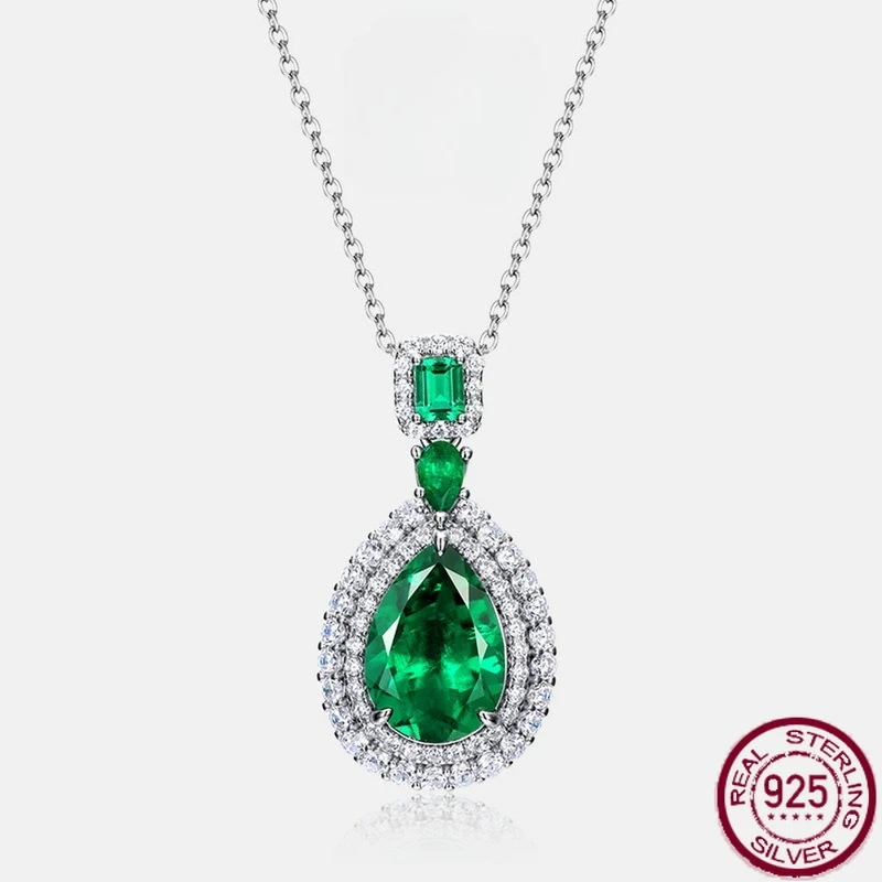 

New S925 pure silver cultivated emerald necklace vintage light luxury European and American style wedding jewelry