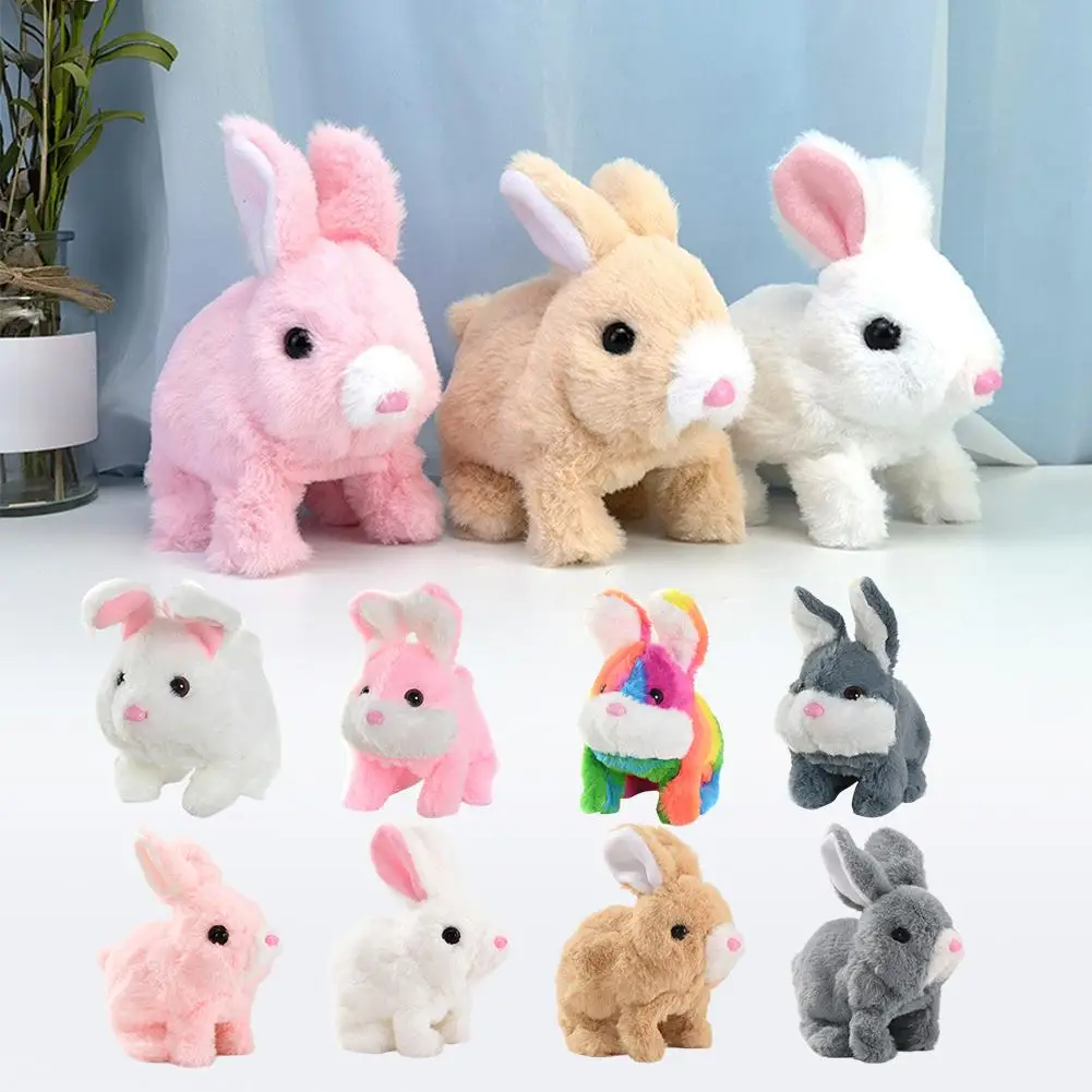 전자 봉제 토끼 장난감 로봇 동물 애완 동물 산책 점프 실행 흔들어 귀 어린이를위한 귀여운 전기 토끼 생일 선물 I9E6