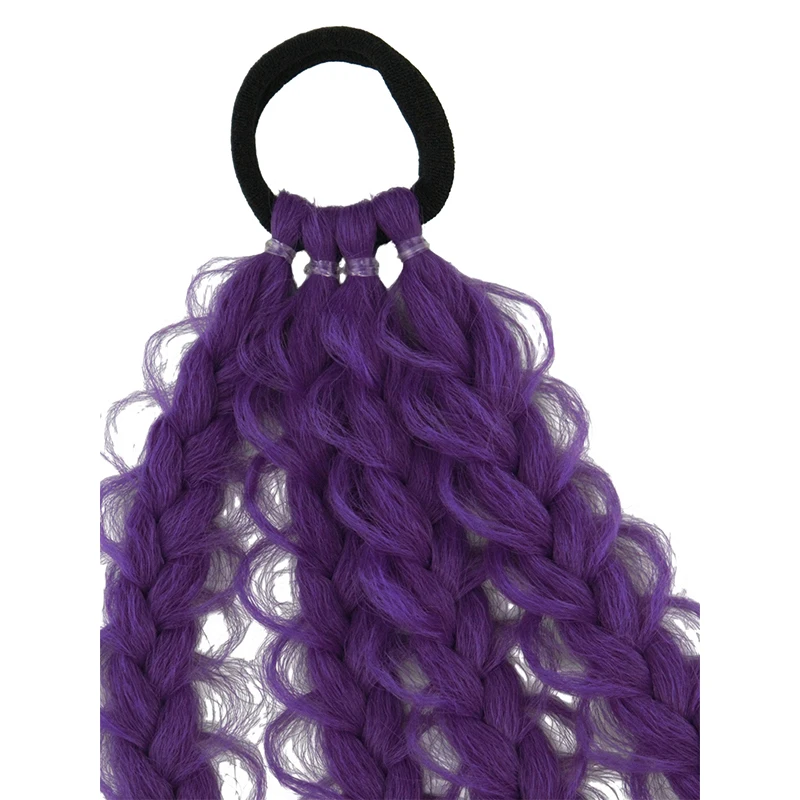 Lila Geflochtene Pferdeschwanz-Haarverlängerungen, Bubble Braid Synthetisches Haar mit Quasten für Cosplay und Partys – Detail 7