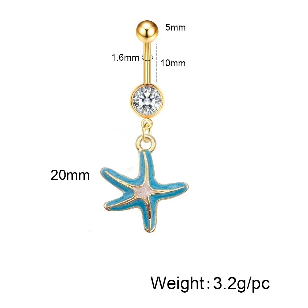 New Stainless Steel Belly Button Ring Butterfly Pearl Shell Colorful Starfish Belly Button Ring Body Piercing Jewelry