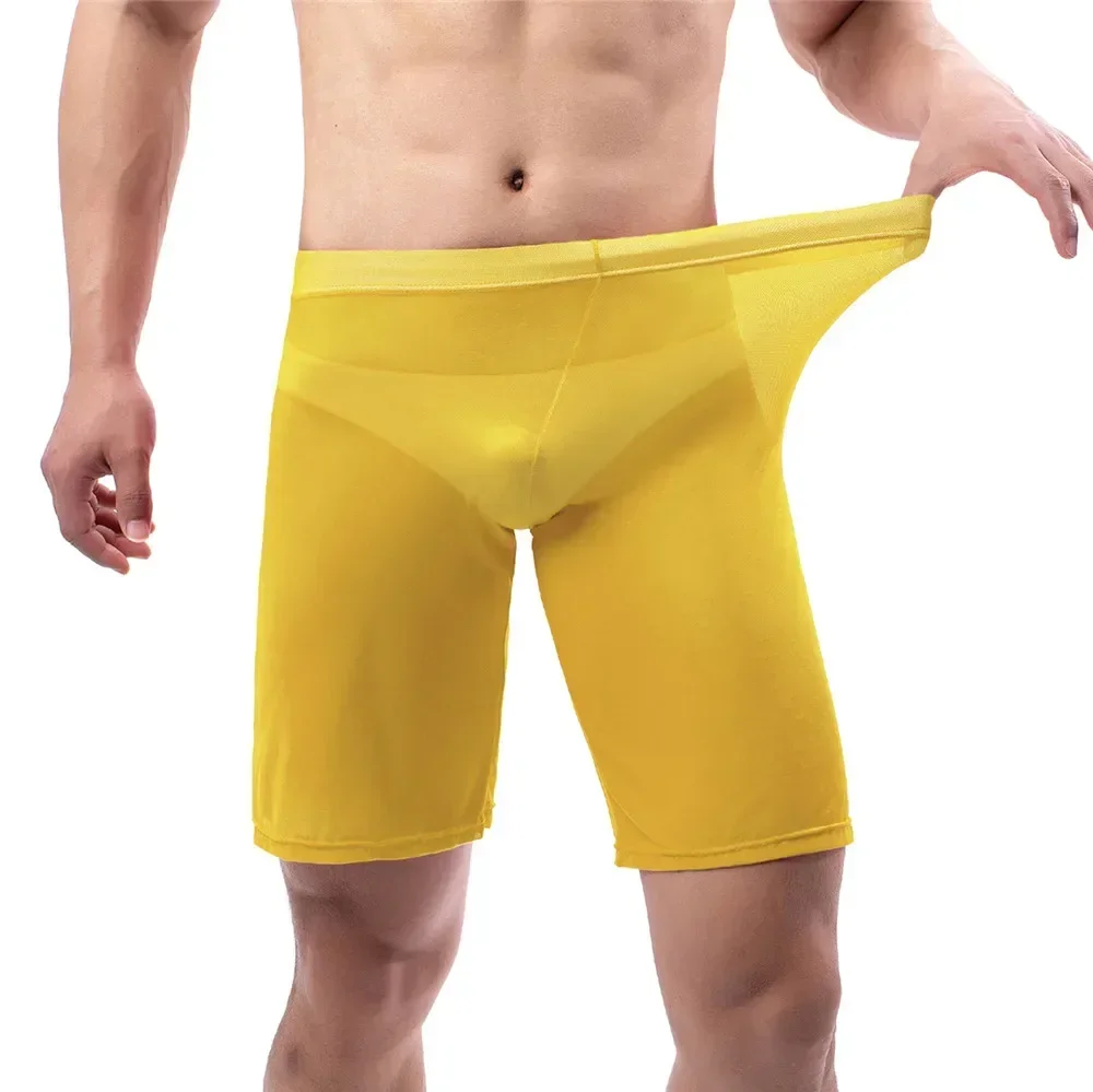 Men See-through Casual Middle Pants Mesh Sheer Breathable Boxer Loose Pant Sexy Loose Trousers Sleep Bottoms Sleepwear Nightwear
