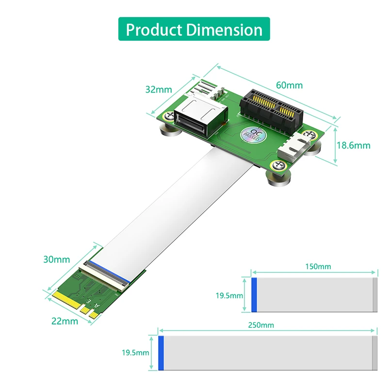 M.2 Key A+E zu PCI Express X1 Slot USB2.0 Port Riser Karte mit EMI Abschirmung FPC Kabel mit Magnetische Pad 4Pin Netzteil Kabel