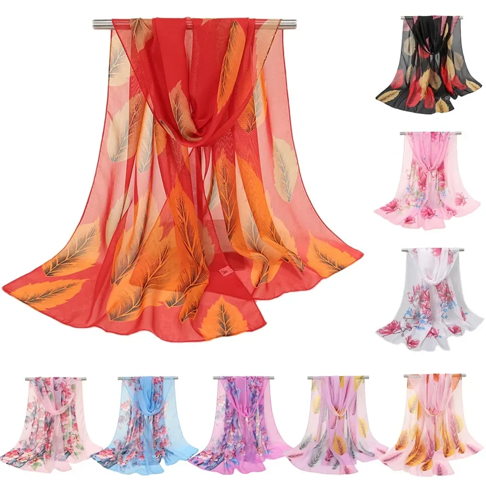 2025 New Chiffon Scarves Women Summer Silk Scarf Chiffon Cape Thin Shawls And Wraps Foulard Flower Hijab Stoles Banadan 150*50cm