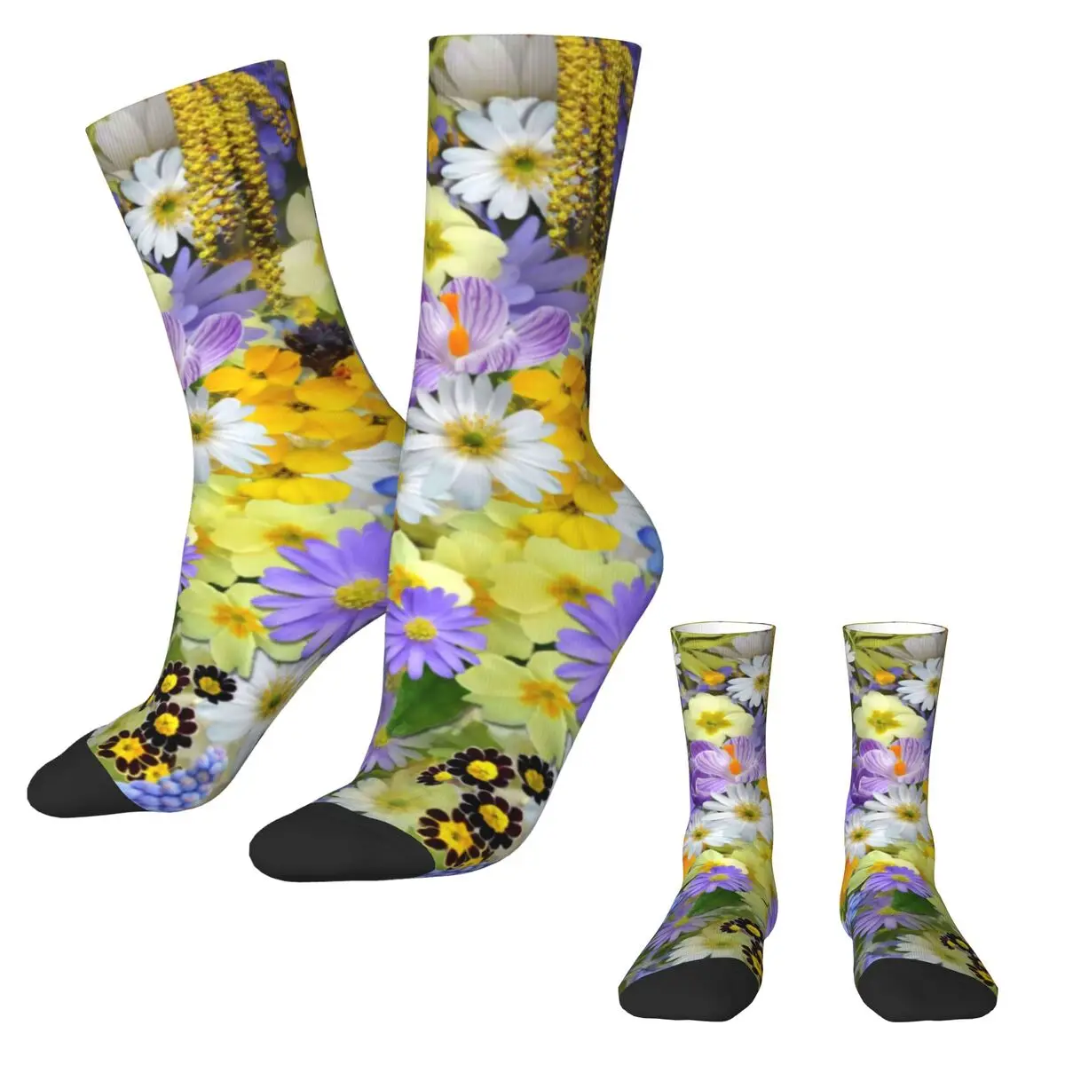 Purple Daisy Print Socks A Burst of Flowers Elegant Stockings Spring Anti-Slip Girls Socks Warm Soft Outdoor Sports Socks