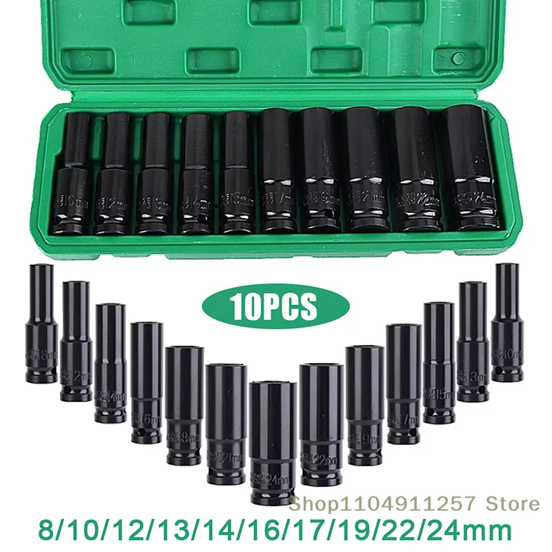 

10pcs Socket Wrench Set, Universal Socket Wrench Set, Deep-slot Socket Wrench Set, Pneumatic Maintenance Tool Wrench