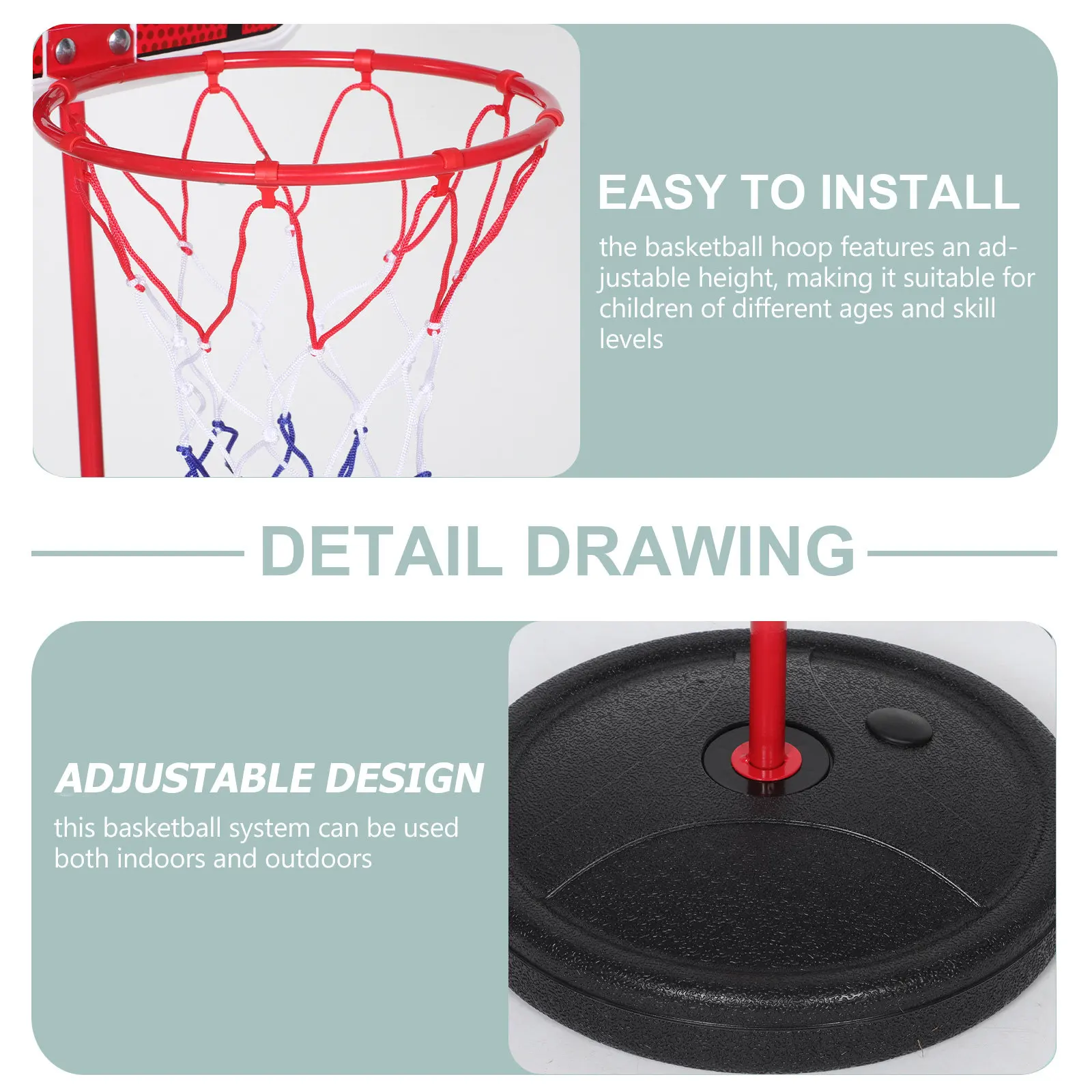 1Set Basketball Hoop Adjustable Height Indoor Outdoor Portable Stand Mini Basketball Goal for - view 5