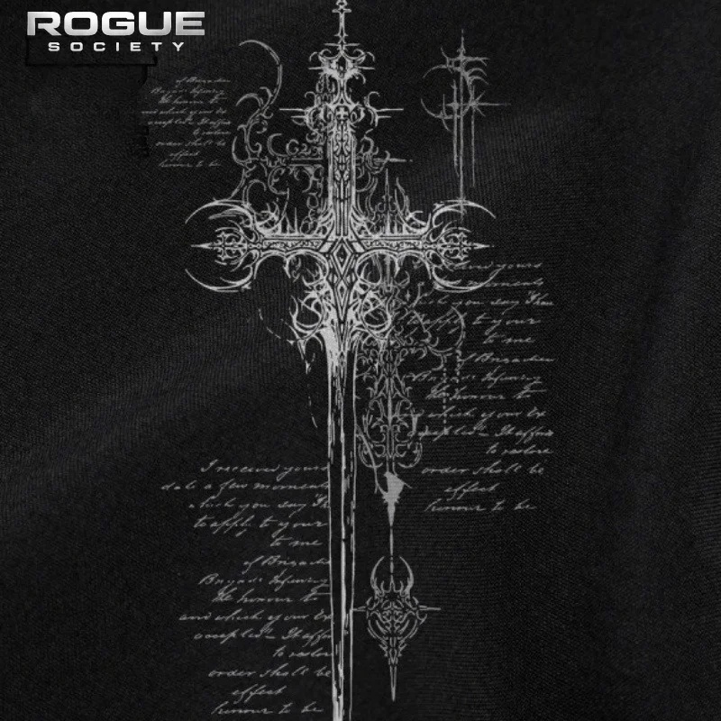 New American Gothic Cross Sword Print Hip Hop Tshirt Men Letter Short Sleeve High Street Y2K Harajuku