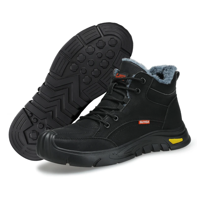 GUYISA Man\'s Winter Safety Shoes For Work Waterproof Keep Warm Anti slip Comfortable Black Size 37-45