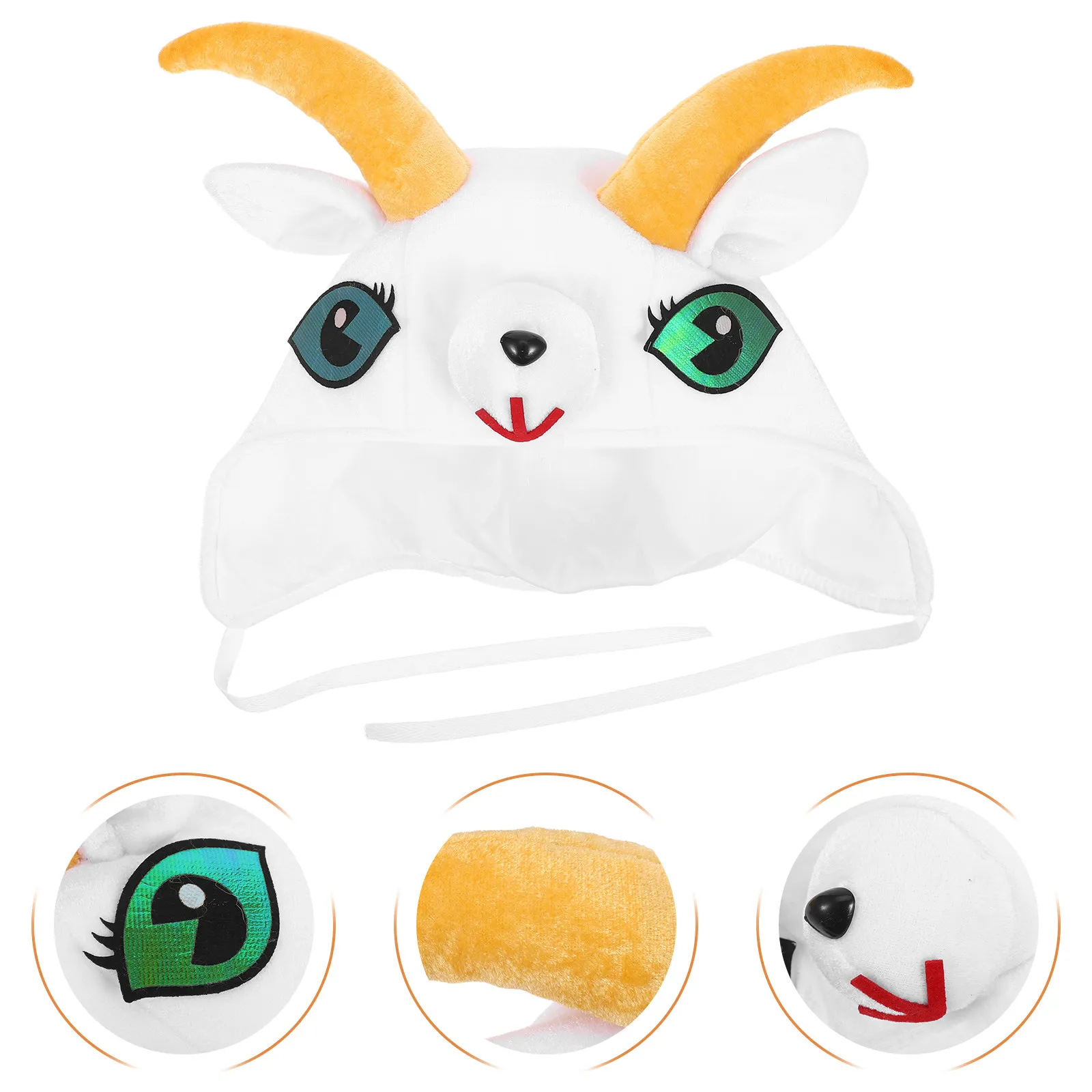 Acessório de cabeça de ovelha com chifres, estilo cartoon brilhante, leve e portátil, para festivais, viagens, acampamentos, sessões de fotos