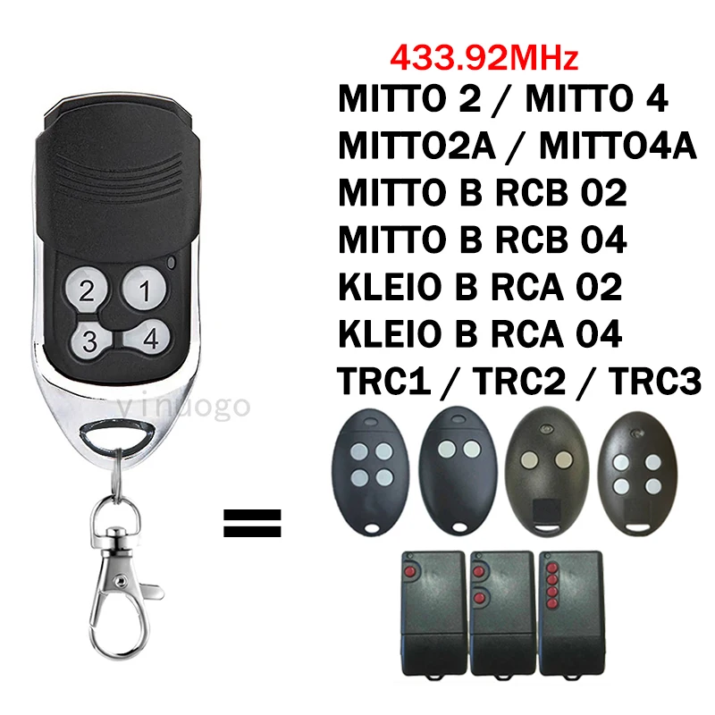 

MITTO 2 4 MITTO2M MITTO4M TRC1 TRC2 TRC3 KLEIO RCB 02 04 Garage Door Remote Control 433.92MHz Gate Remote Control Transmitter