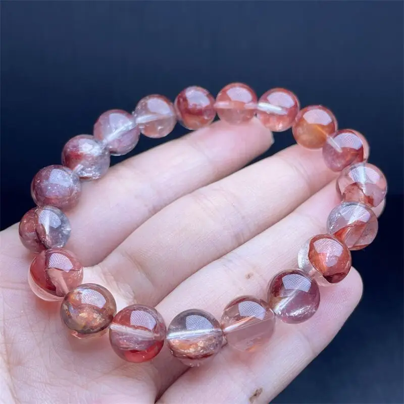 10MM Natural Red Fire Quartz Hematoid Bracelet Women Fashion Elegant Healing Fengshui Gemstone Strand Wristband Gift 1PCS