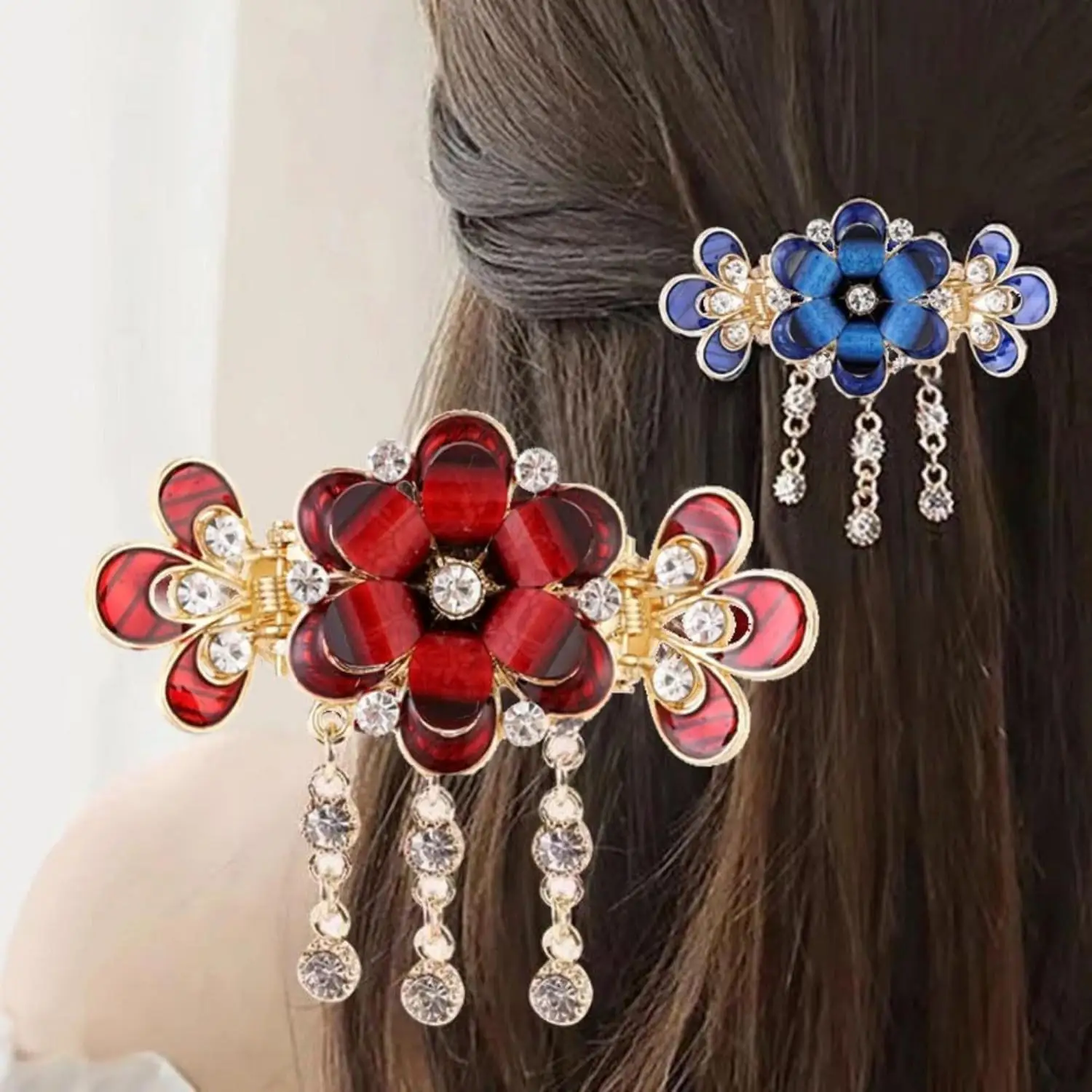 3pcs 2024 New Butterfly Hair Clips, Butterfly Tassel Rhinestone Decor Hair Claw Clip Vintage Boho Ponytail Holder