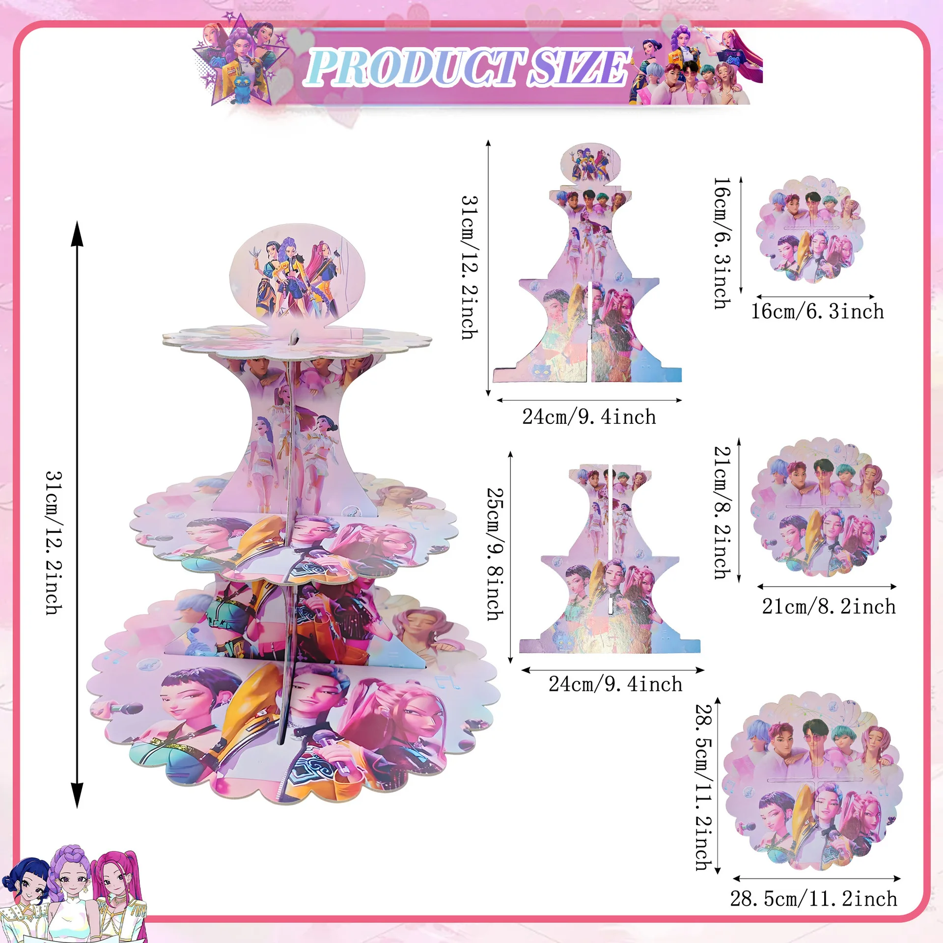 Anime Lumi Mila Zoi Hexenjäger Cupcake-Ständer Einweg-Papier-Kuchenturm Dessert-Tisch-Deko Kinder Mädchen Geburtstagsparty-Zubehör – Detail 1