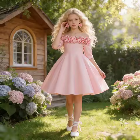 Summer 3D Flower Party Girls Dress Elegant Wedding Bridesmaids Princess Prom Dress for Girl Bow Birthday Host Piano Evening Gown