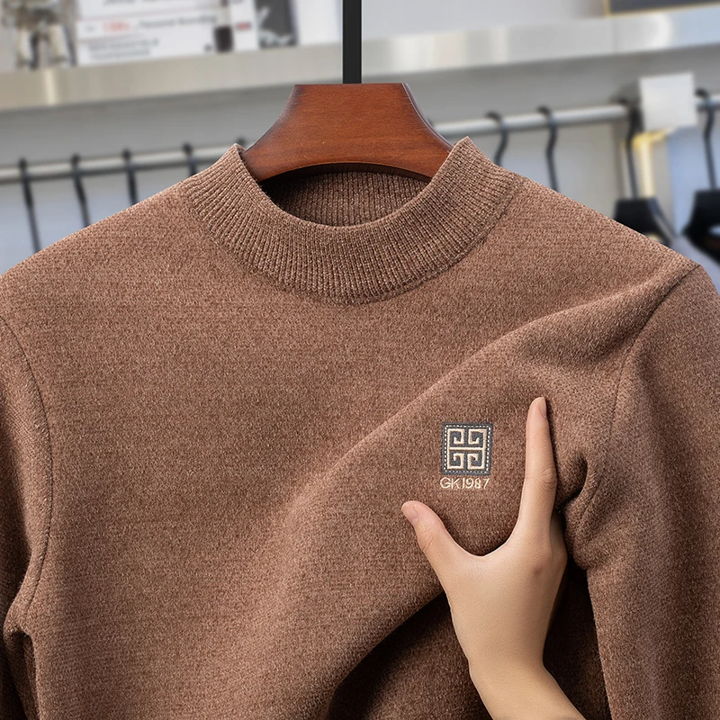 

2025 mink fleece men's sweater autumn and winter new style semi high neck base shirt, middle-aged and young thick warm top
