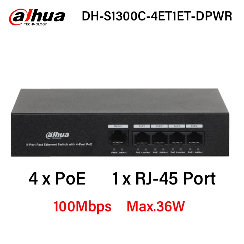 dahua-original-4-poe-switch-1-×-rj-45-10-100mbps-ieee8023af-ieee8023at-cctv-camera-power-≤-65w-low-power-100-gigabit-switch