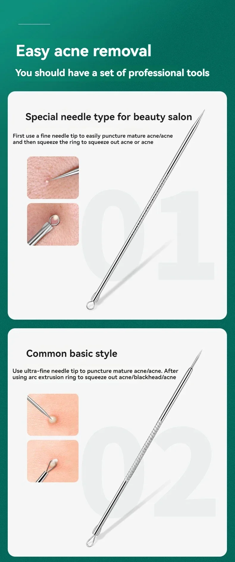 8-teiliges Set aus Edelstahl: Akne-Clip, Zellclip, Mitesser-Clip, Akne-Nadel, Akne-Nadel für Schönheitssalons, Akne-Nadel-Werkzeug – Detail 7