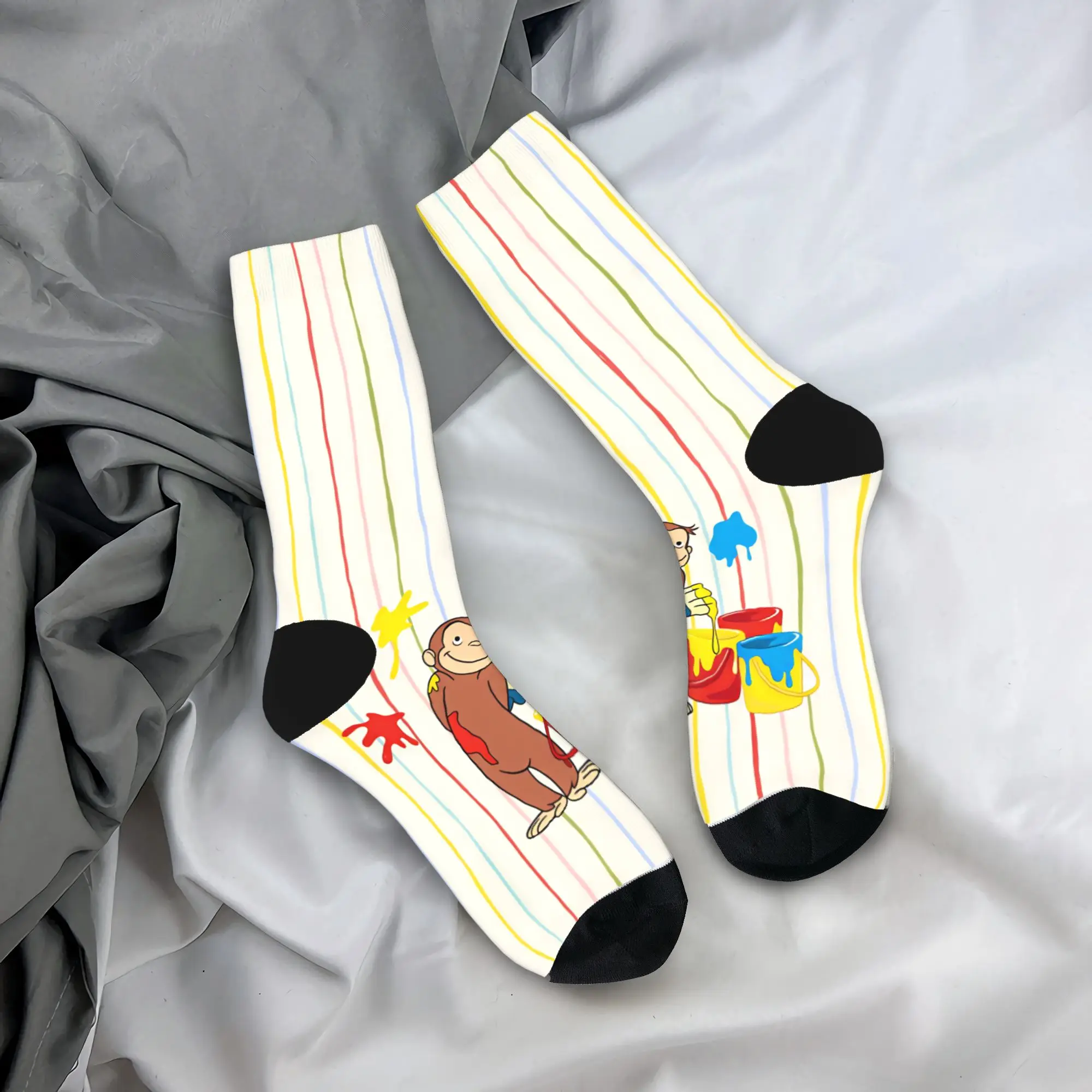 Curious George Monkey Socks  Anti Skid Stockings Men Soft Breathable Outdoor Socks Winter Harajuku Custom Socks