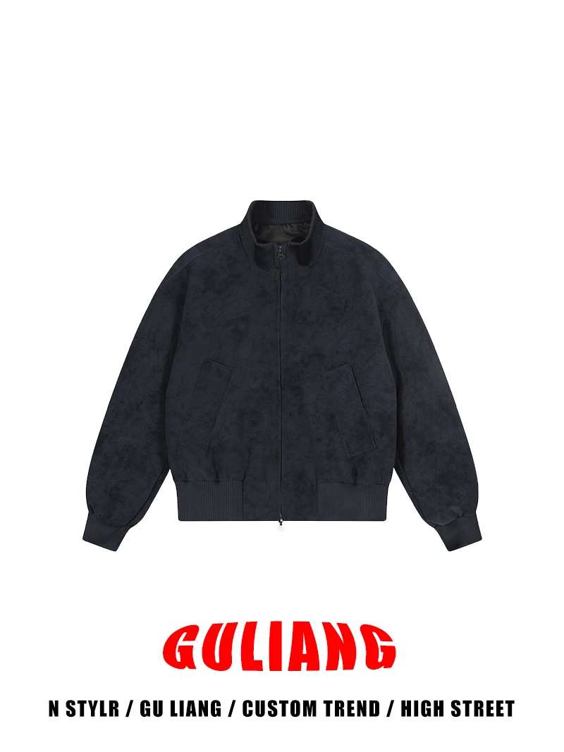 

Guliang Cleanfit ort Flight PU Leather Jaet ex Street Sle Double Zipper Windproof Polyester Fiber Casual Coat