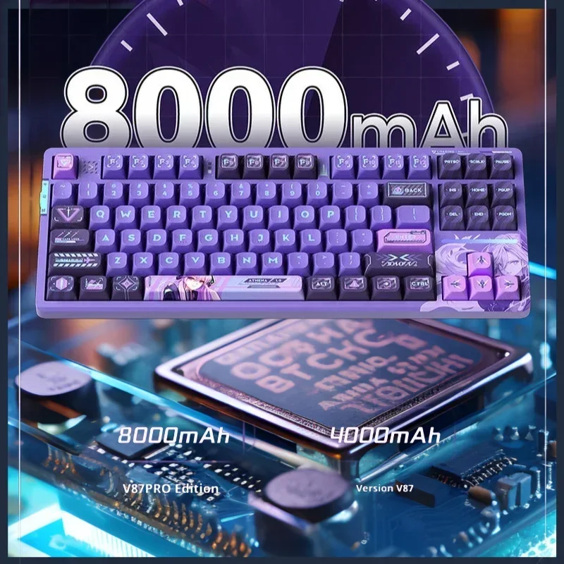 VGN V87 pro keyboard Tri-Mode RGB Hot Swap Dynamic Gaming Keyboard Gasket PBT Keycap Ergonomics Pc Gamer Win Mac,8000mAh battery