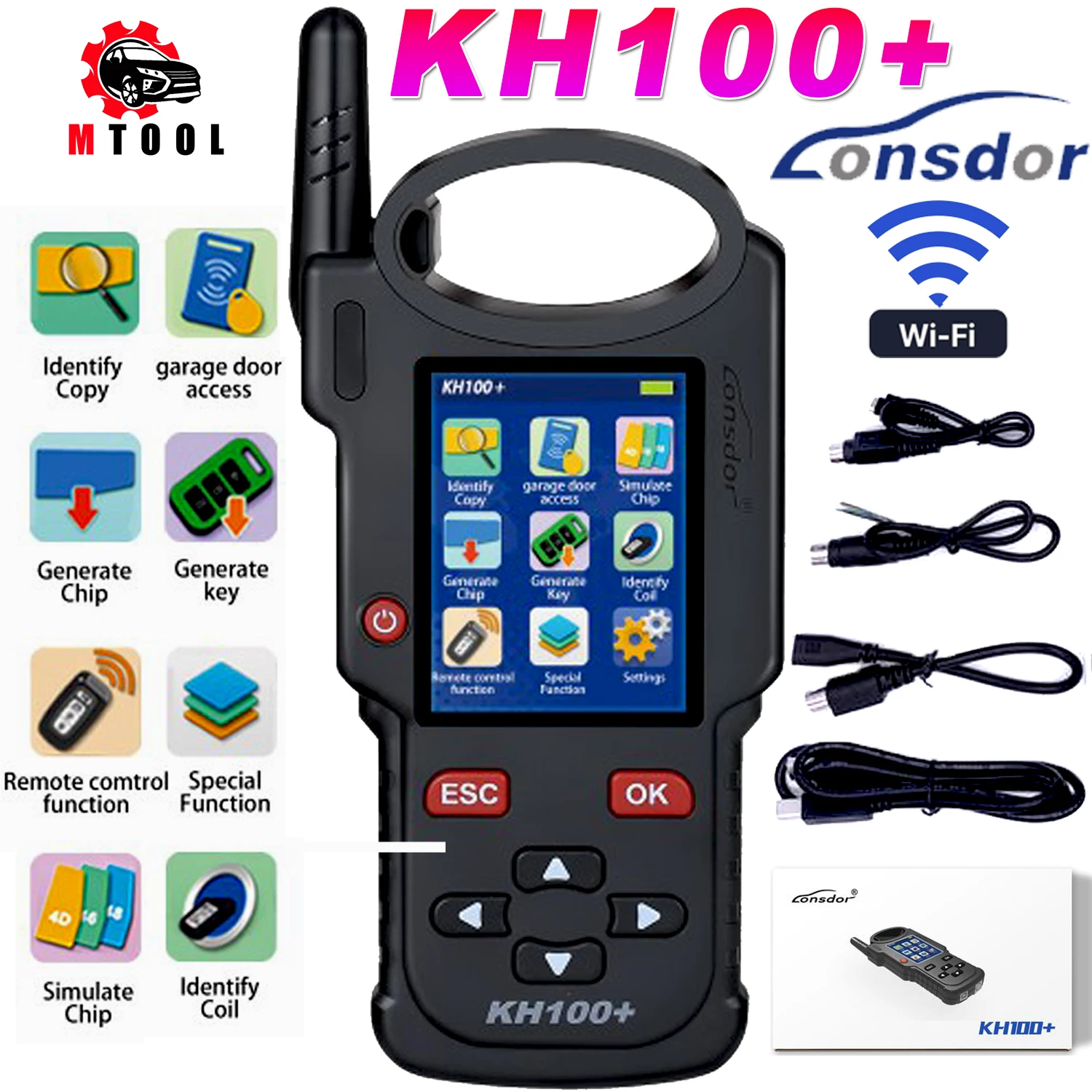 Lonsdor KH100+ Remote Key Programmer KH100 Plus Latest Handheld Device Update Version of KH100 For 4D 46 48 for 8A ( H ) chip