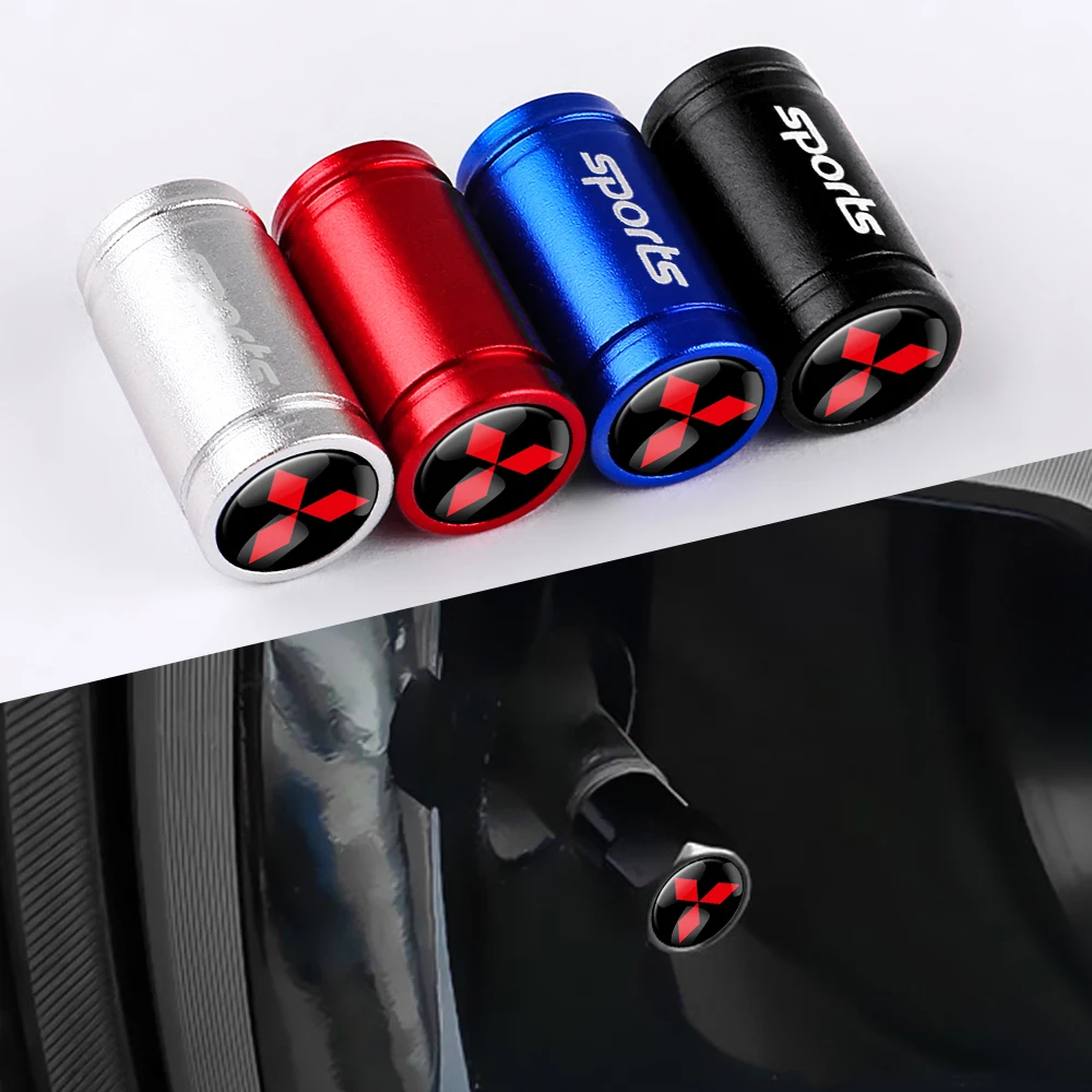 Carro estilo 4 pçs emblema esportivo metal roda pneu válvula tampas da haste para mitsubishi ralliart lancer competição asx ex lancer airtrek