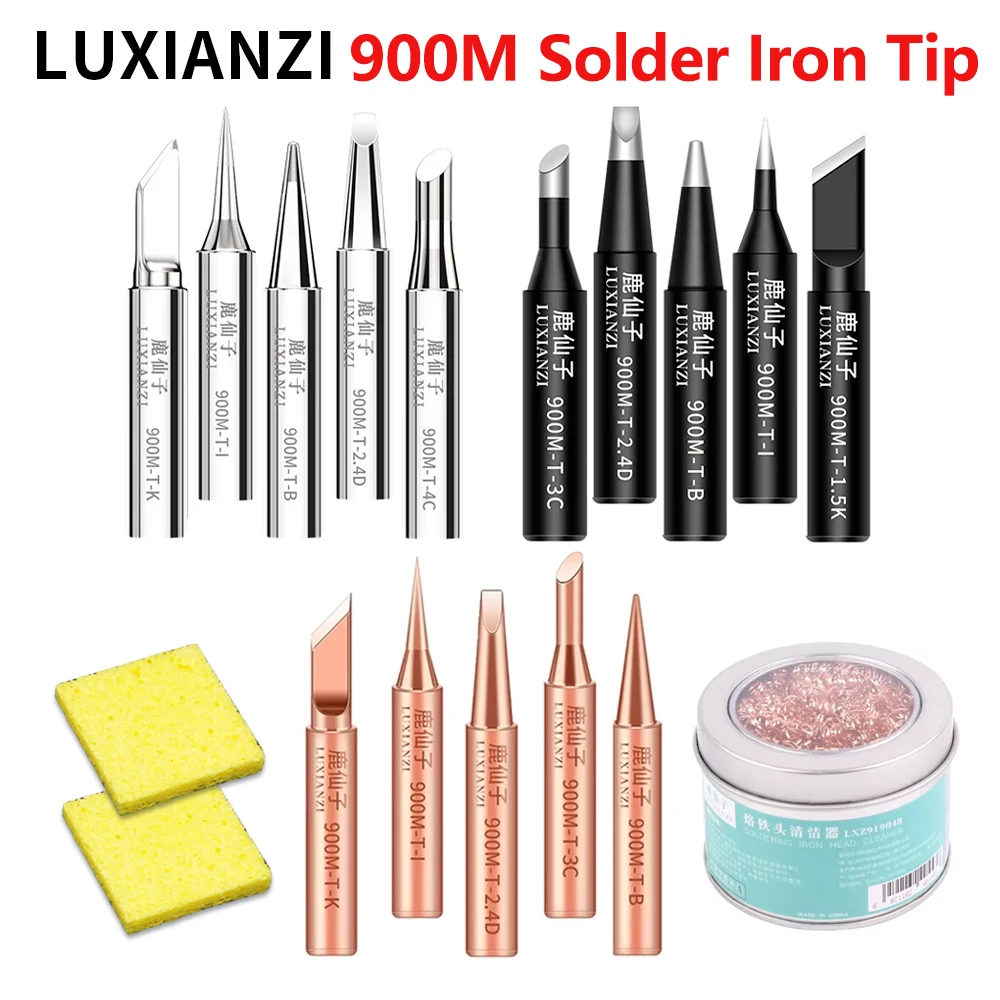 LUXIANZI 5PC 900M Soldering Iron Head Set I/B/K/2.4D/3C Copper Weding Tip For Solder Station Lead-free Electric Solder iron Tips