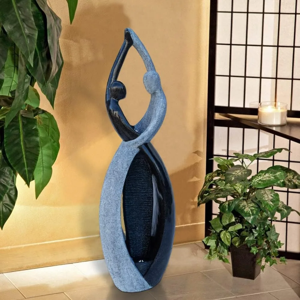

Graceful Dancing Couple Outdoor Water Fountain 57 Cast Stone Garden Statue Waterfalls Feature in Marble Color for Garden