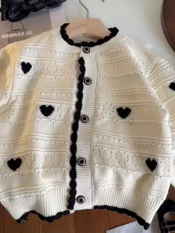 

Faionable Long Sve вязаный кардиган для женщин осенний узор в виде сердца на одной пуговице Ele универсальная верхняя одежда Новое поступление