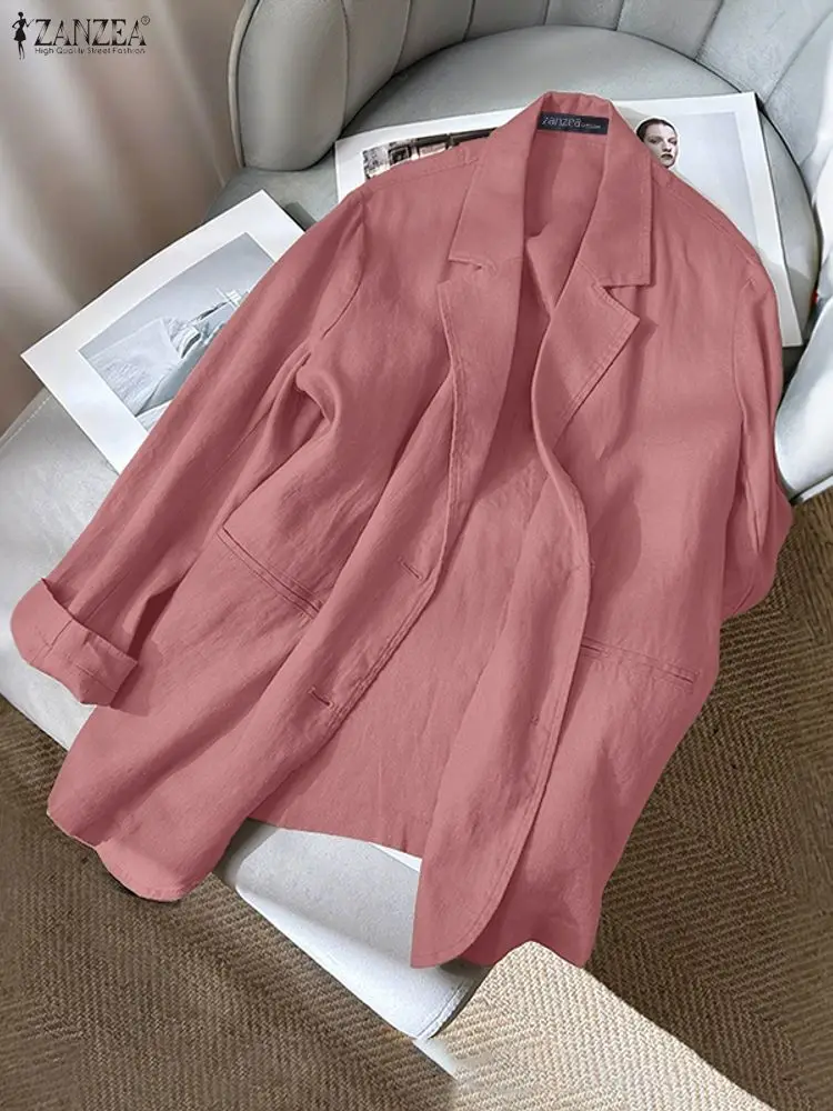 

ZANZEA 2022, модный женский пиджак с длинными рукавами, верхняя одежда, элегантные осенние костюмы, повседневные офисные уличные верхние пальто на пуговицах, однотонные пальто