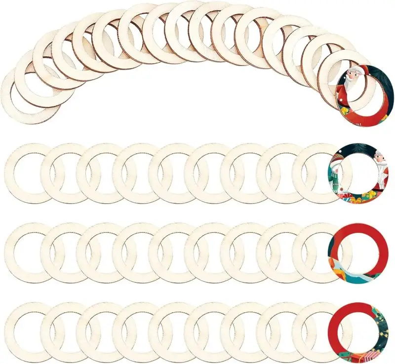 

100 Pcs 30mm Natural Wood Rings Unfinished Wood Pieces Circle Ornaments Wood Linking Rings Blank Wooden Slices for Painting