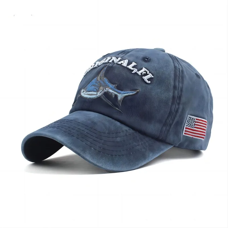 Baseball Cap High Quality Washed Cotton Hats For Men and Women Spring and Summer Casual Embroidered Shark Cap