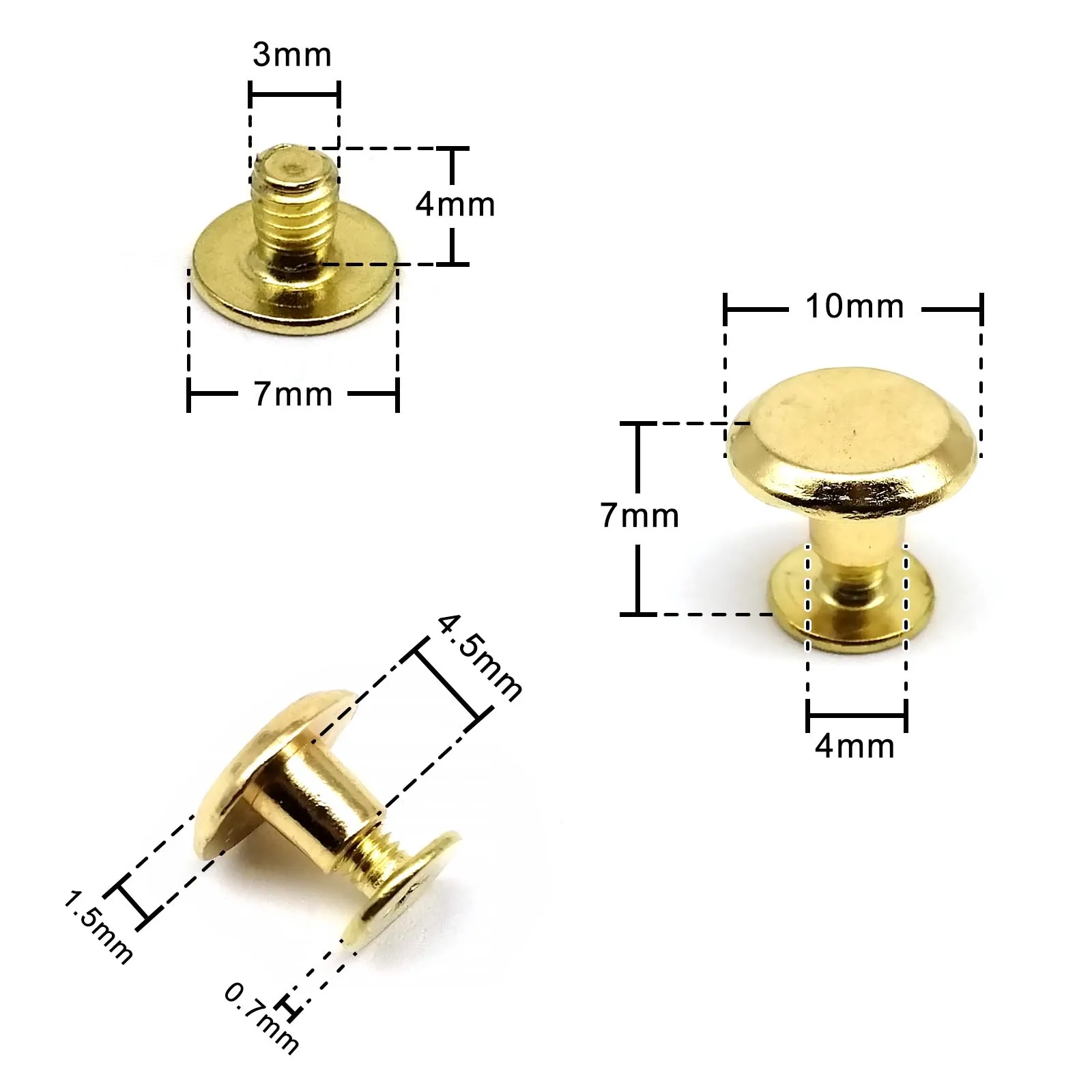 10 Stück Metall-Rundkopf, Durchmesser 10 mm, Schraubverschluss, Chicago-Schraube, Nagelbindung, Nietenbolzen für Leder, Umhängetasche, Gürtel, Riemen, Geldbörse – Detail 15