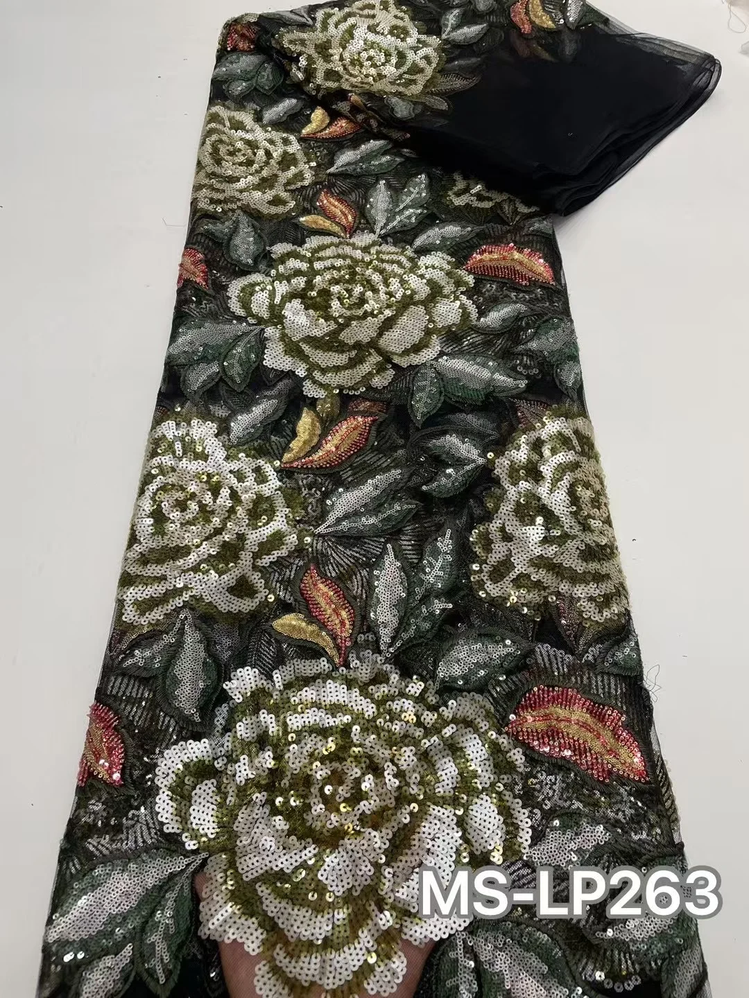 

African Lace Fabric Sequins Bead Embroidery Groom Nigerian Bridal High Quality French Tulle Lace Fabric For Wedding Party Dress