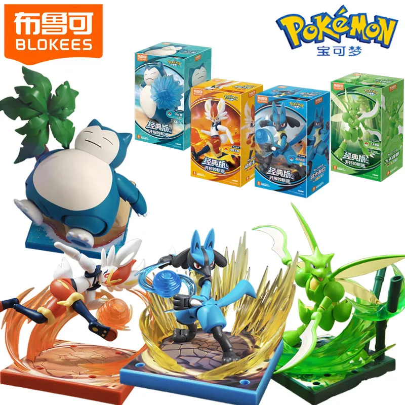 

BLOKEES Pokemon Сборка игрушек Строительные блоки Модель Украшения Snorlax Scyther Cinderace Lucario Meowscarada Коллекция подарков